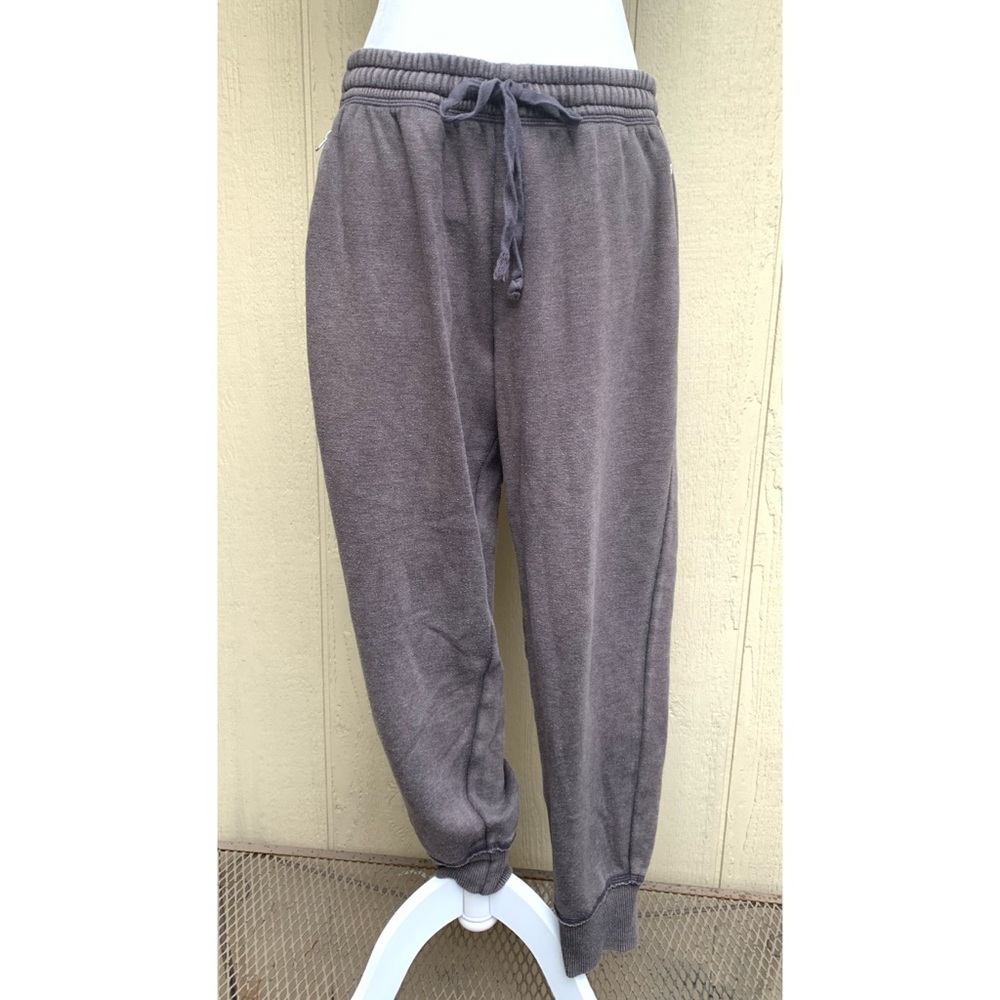 Aerie Cropped Sweatpants with Zipper Pockets Large Brown/Blk
